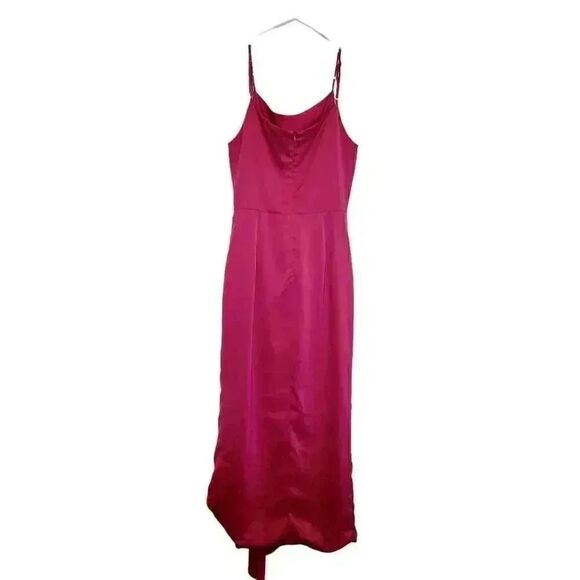 Elle Zeitoune Women's Pink Punch Poly Gathered Waist Midi Patrice Draped Satin L - Picture 10 of 16